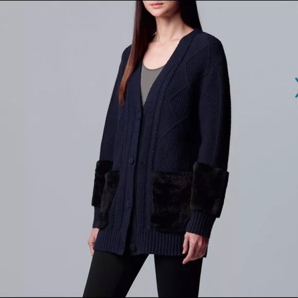 Vera Vera Wang Faux Fur Coatigan - Picture 2 of 3